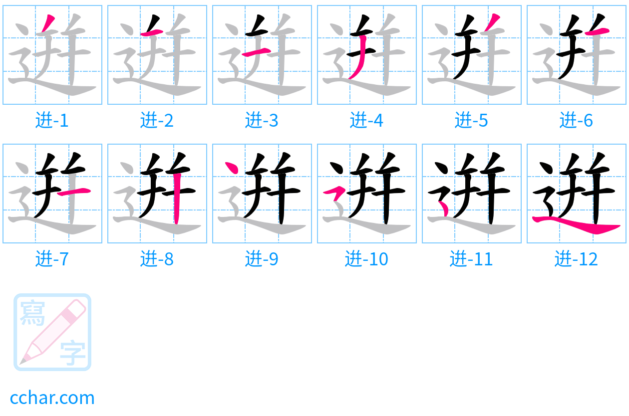 逬 stroke order step-by-step diagram