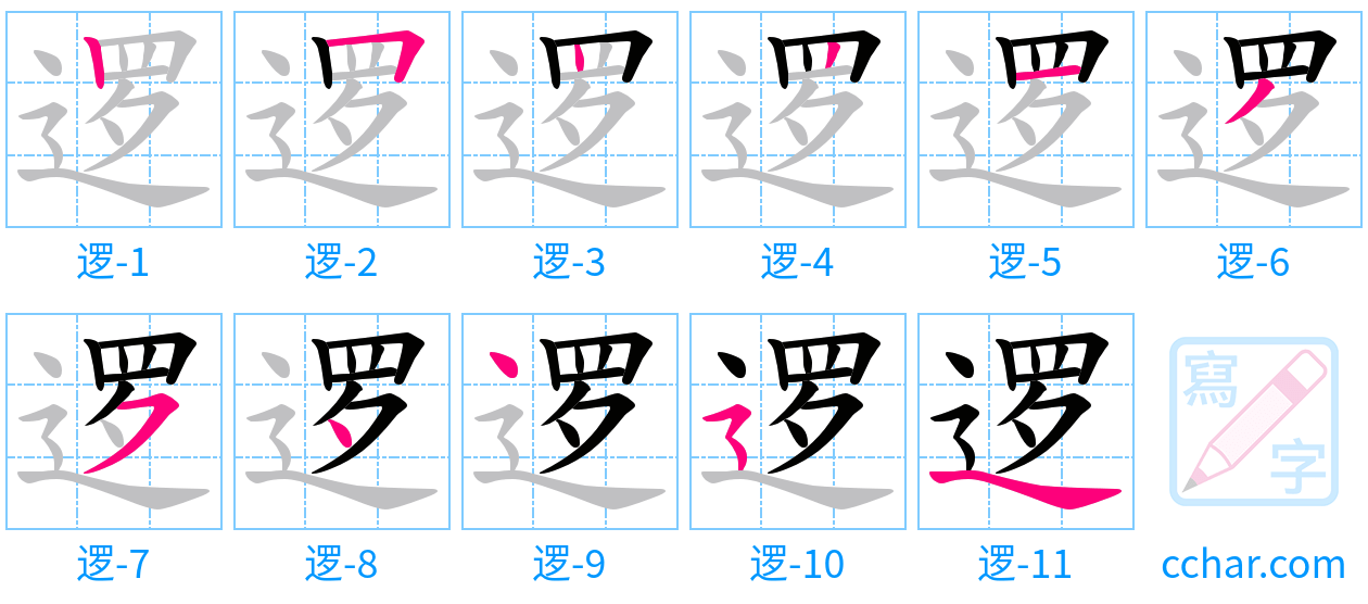 逻 stroke order step-by-step diagram
