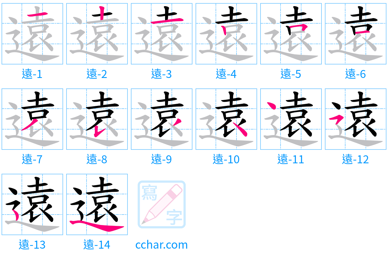 遠 stroke order step-by-step diagram