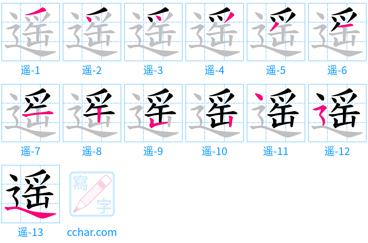 遥 stroke order step-by-step diagram
