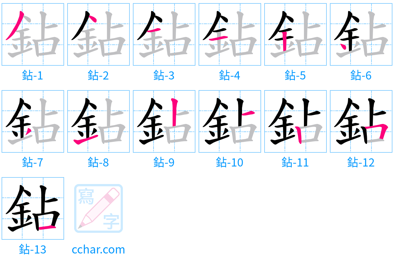 鉆 stroke order step-by-step diagram