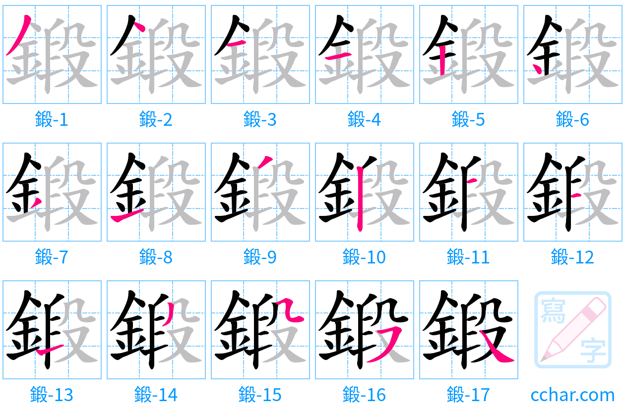 鍛 stroke order step-by-step diagram