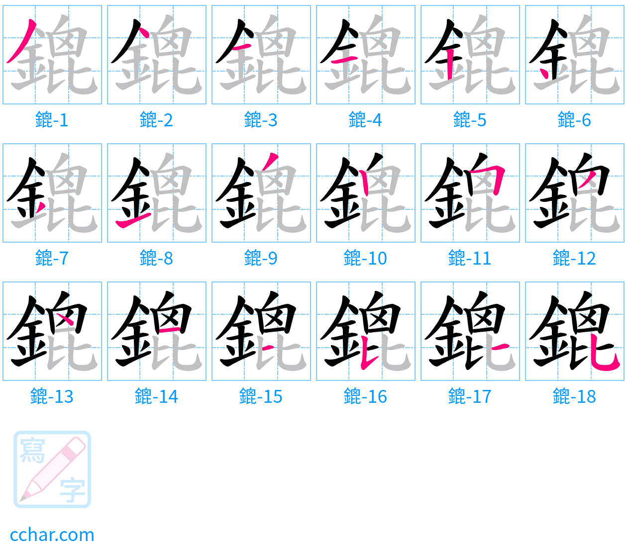 鎞 stroke order step-by-step diagram