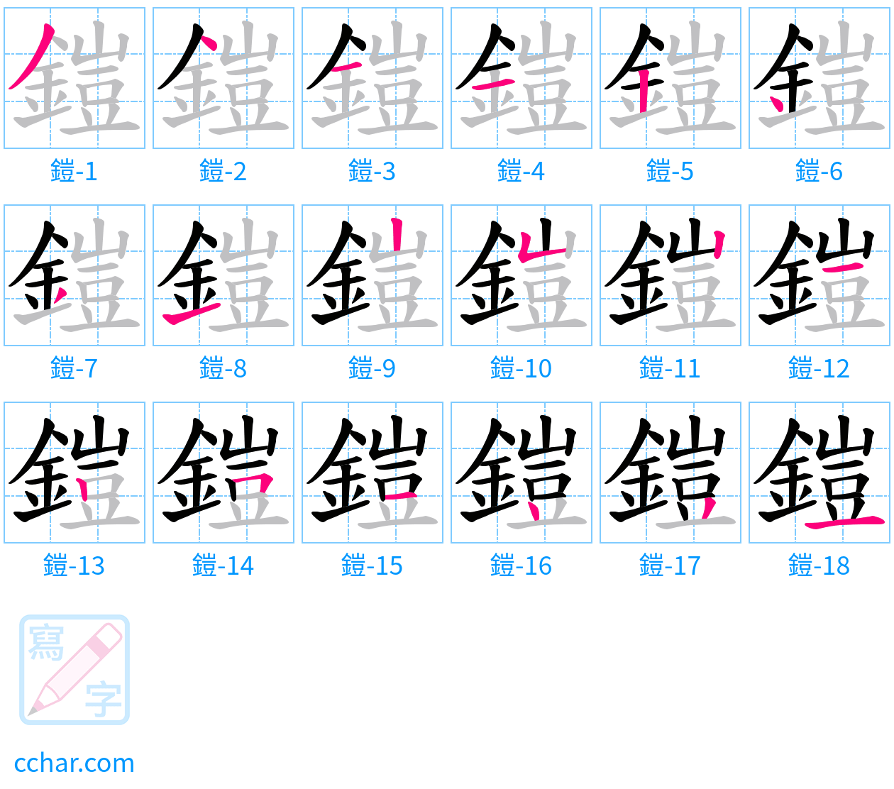 鎧 stroke order step-by-step diagram