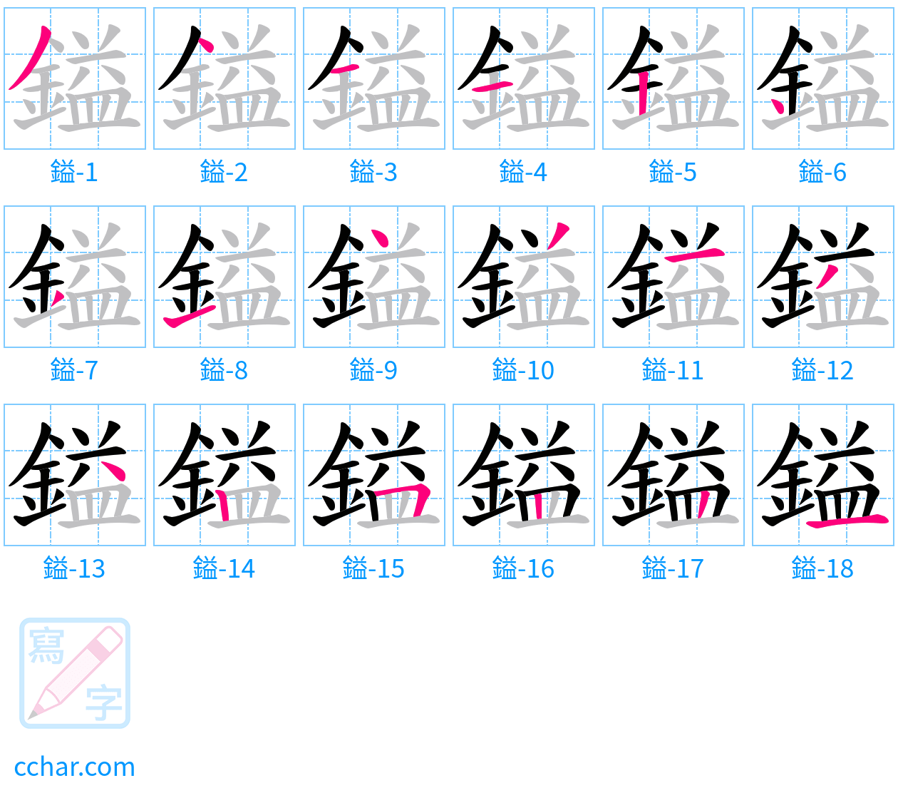 鎰 stroke order step-by-step diagram