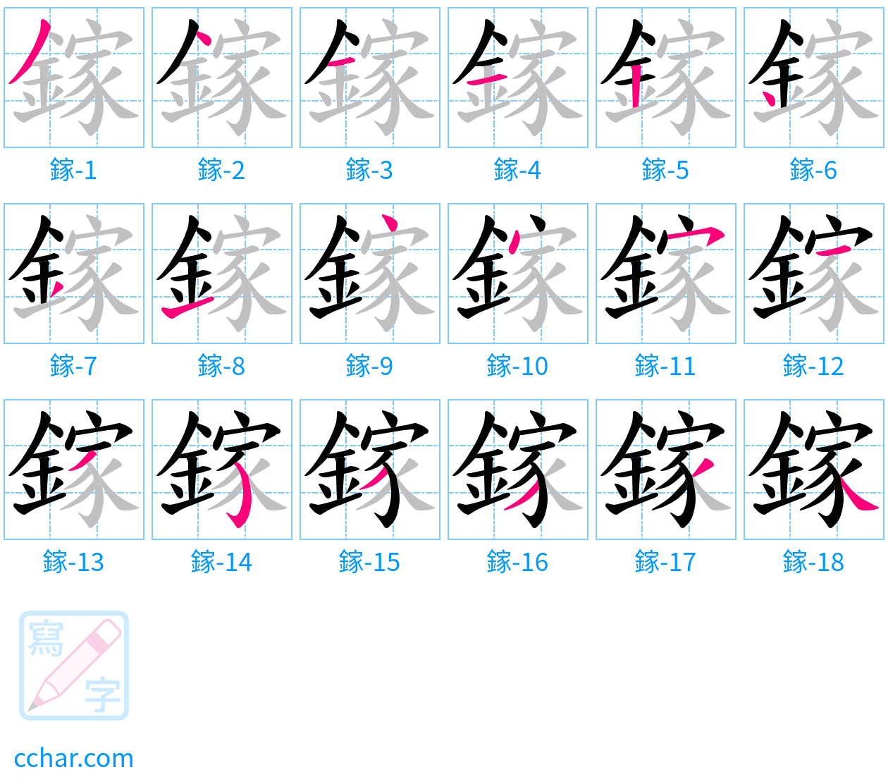 鎵 stroke order step-by-step diagram