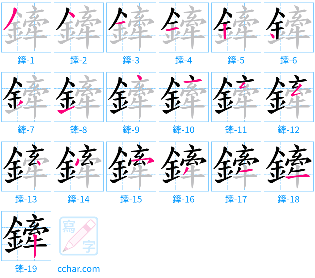 鏲 stroke order step-by-step diagram