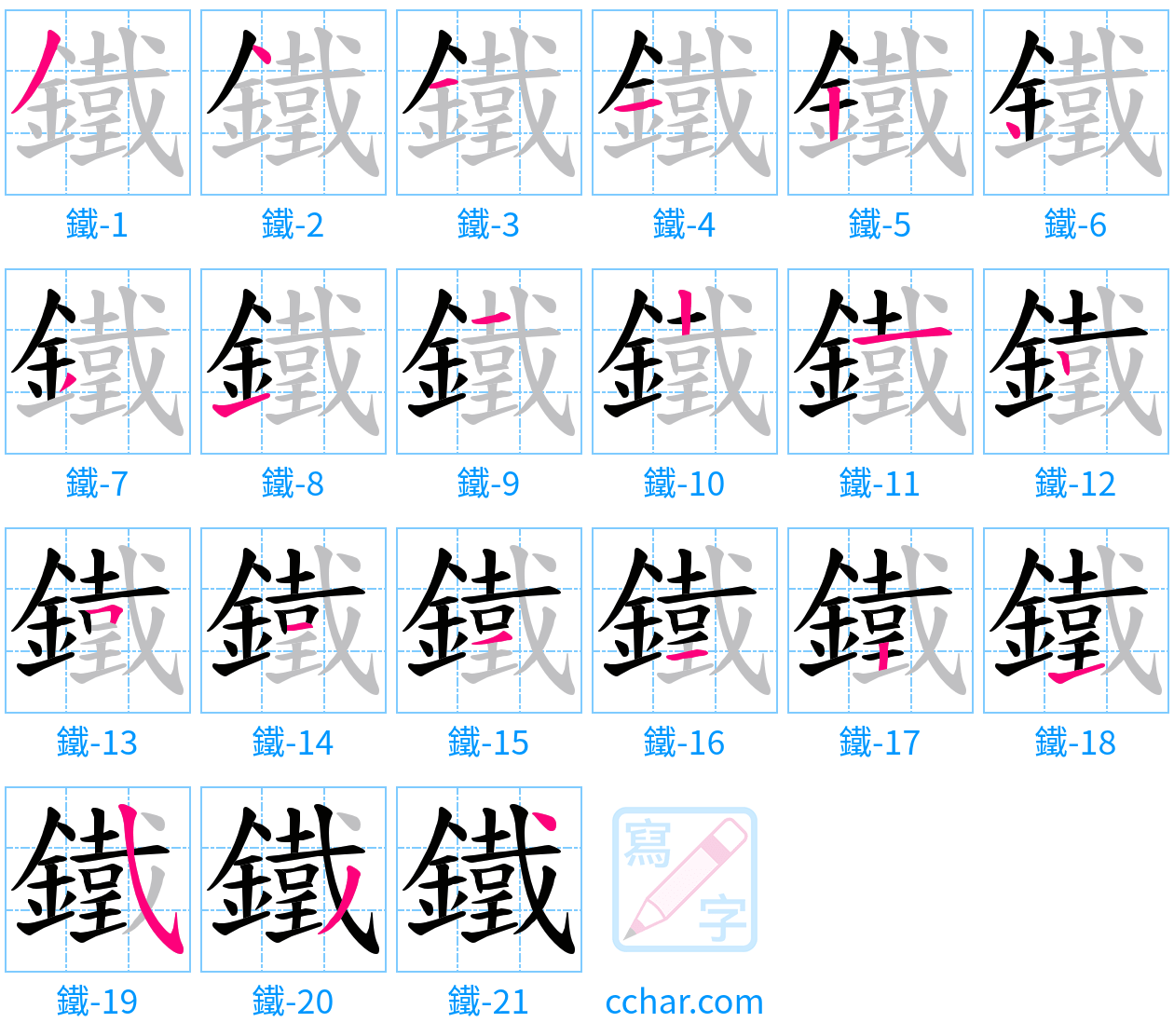 鐵 stroke order step-by-step diagram