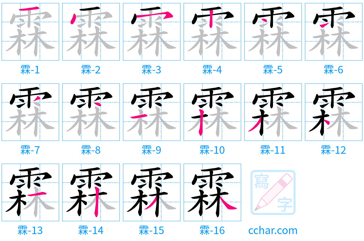 霖 stroke order step-by-step diagram